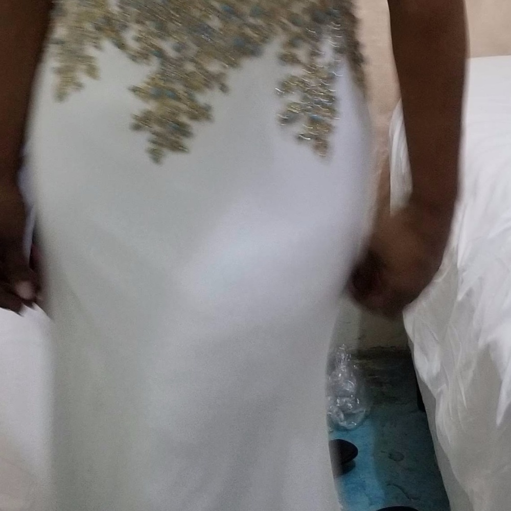 camila Vie white Gold Light Blue Halter top